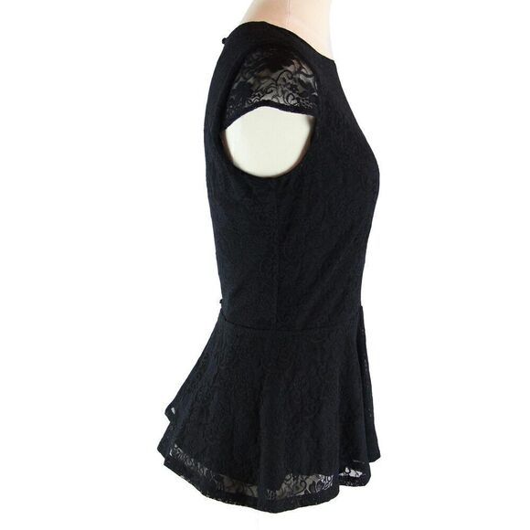 Guess Women Blouse Black Floral Lace Peplum Button Down Back Top US S EU 36 - Picture 4 of 8